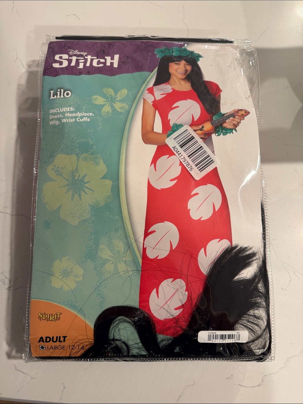 Disney Lilo Red and White Hawaiian Dress Costume with Wig & Headpiece